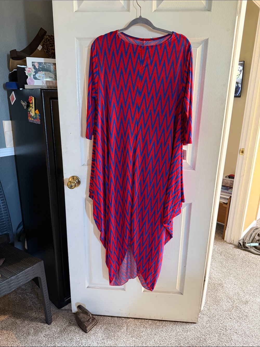 Red & Blue Zigzag Hi-Low Tunic Dress